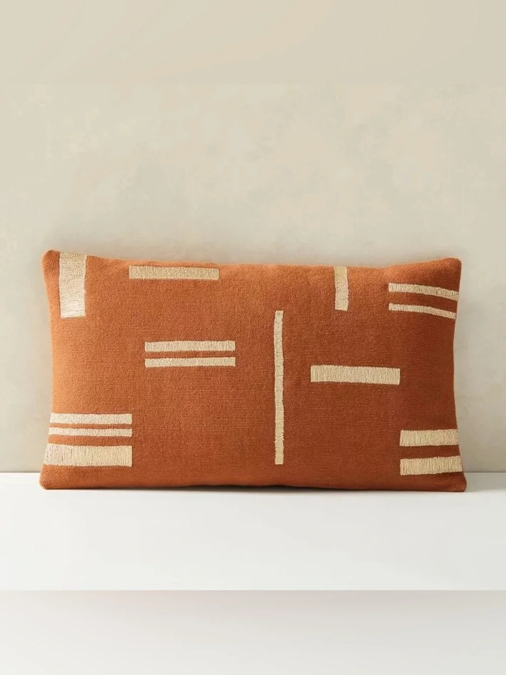 WEST ELM Embroidered Metallic Blocks Pillow Cover Geometric Accent Rust Gold